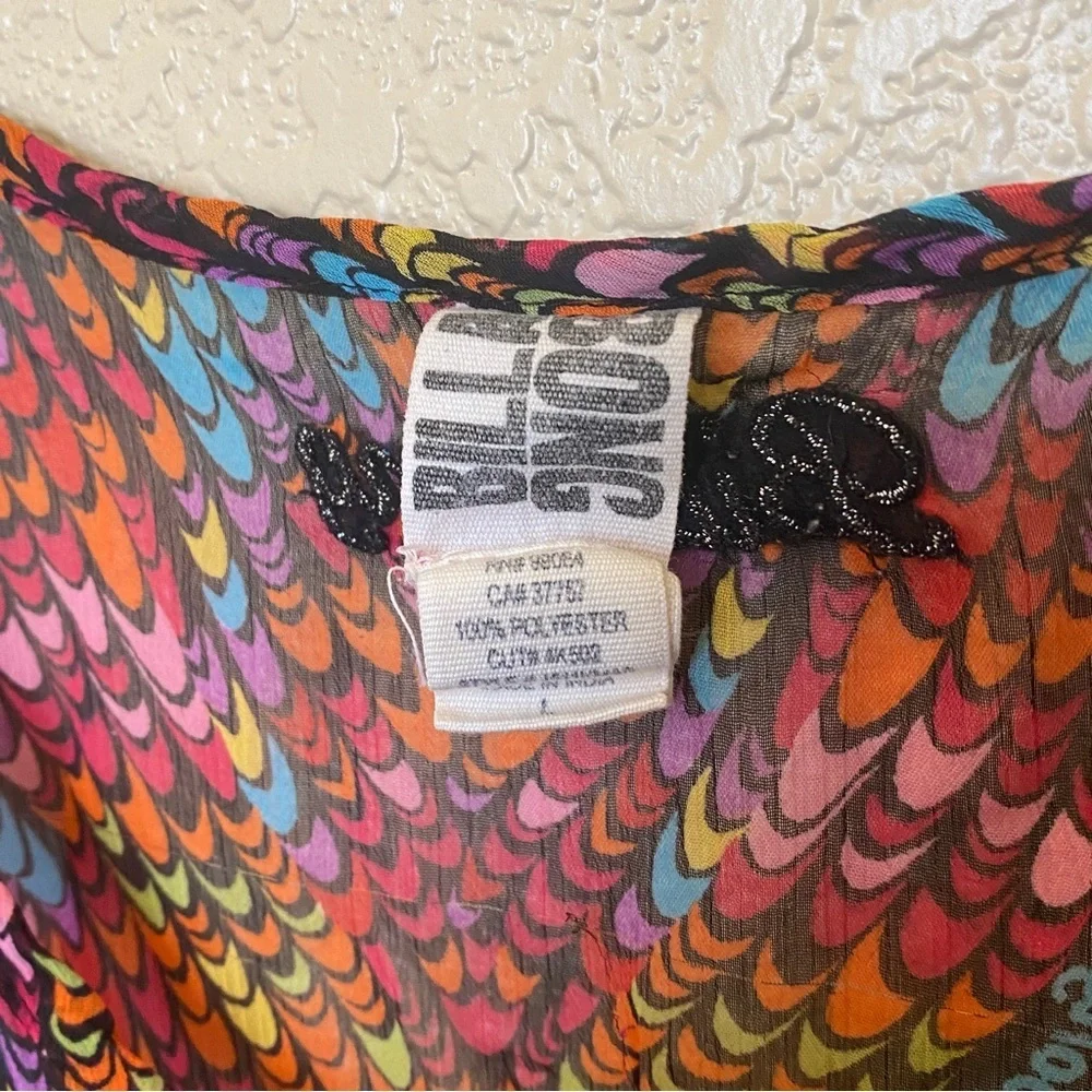 Billabong sheer blouse‎ multicolor abstract pattern large elastic hem